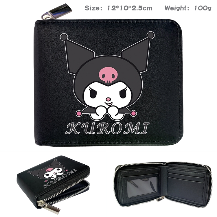 Fantasy magic melody Anime zipper black leather half-fold wallet 12X10X2.5CM