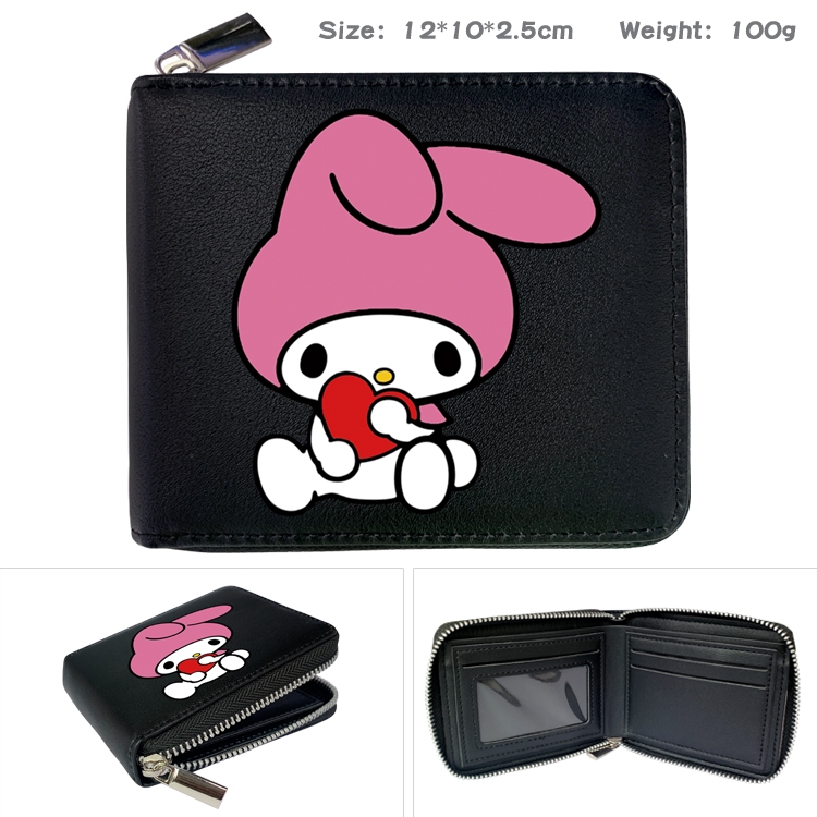 Fantasy magic melody Anime zipper black leather half-fold wallet 12X10X2.5CM