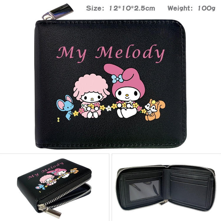 Fantasy magic melody Anime zipper black leather half-fold wallet 12X10X2.5CM