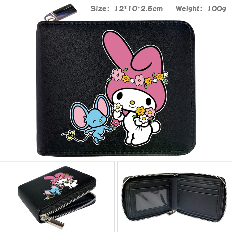 Fantasy magic melody Anime zipper black leather half-fold wallet 12X10X2.5CM