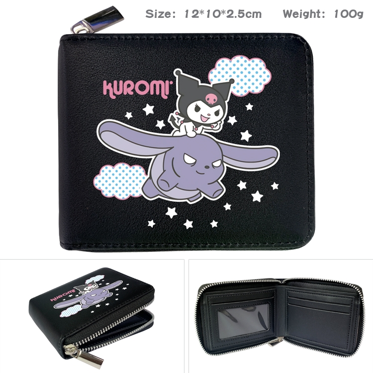 Fantasy magic melody Anime zipper black leather half-fold wallet 12X10X2.5CM