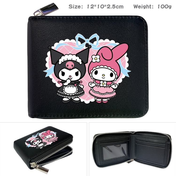 Fantasy magic melody Anime zipper black leather half-fold wallet 12X10X2.5CM