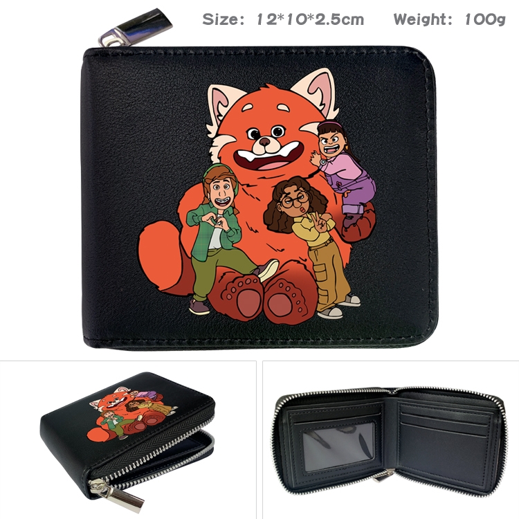 Turning Red Anime zipper black leather half-fold wallet 12X10X2.5CM