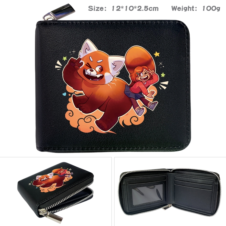 Turning Red Anime zipper black leather half-fold wallet 12X10X2.5CM