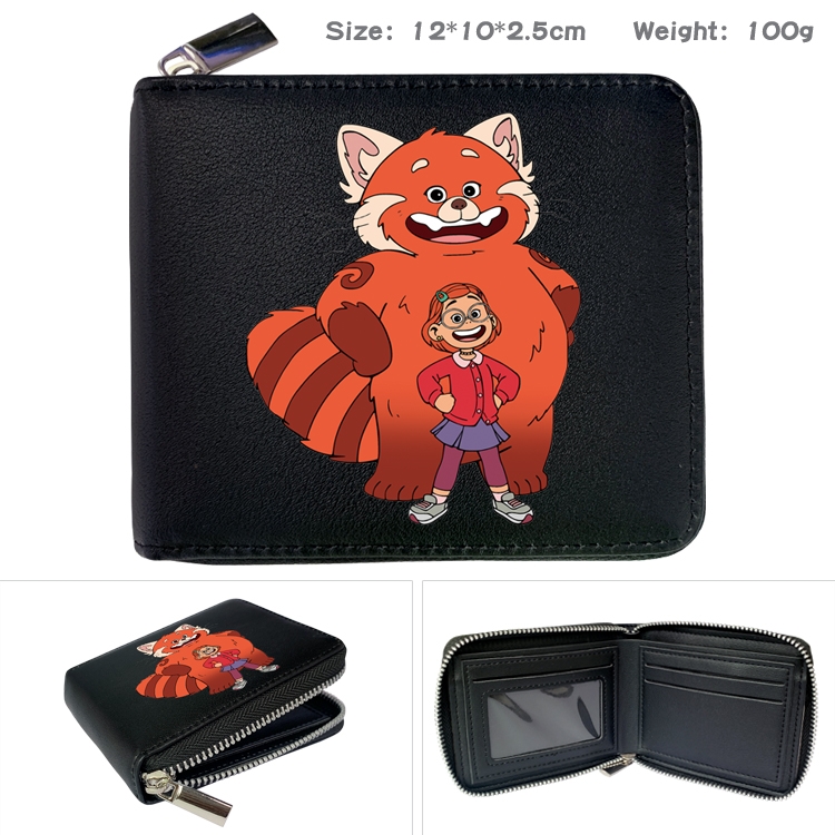 Turning Red Anime zipper black leather half-fold wallet 12X10X2.5CM