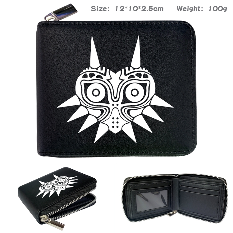 The Legend of Zelda Anime zipper black leather half-fold wallet 12X10X2.5CM