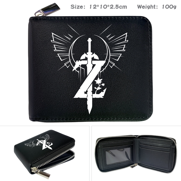 The Legend of Zelda Anime zipper black leather half-fold wallet 12X10X2.5CM