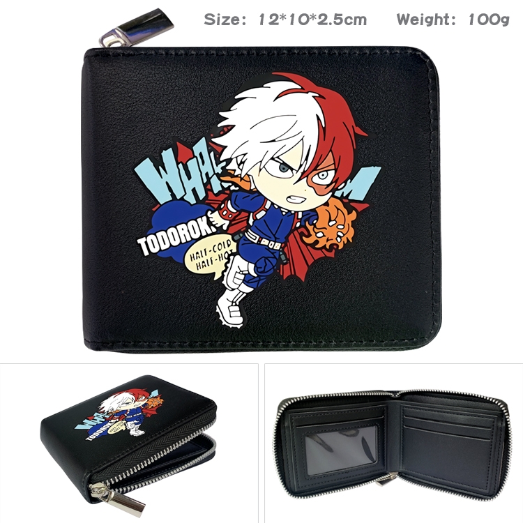 My Hero Academia Anime zipper black leather half-fold wallet 12X10X2.5CM