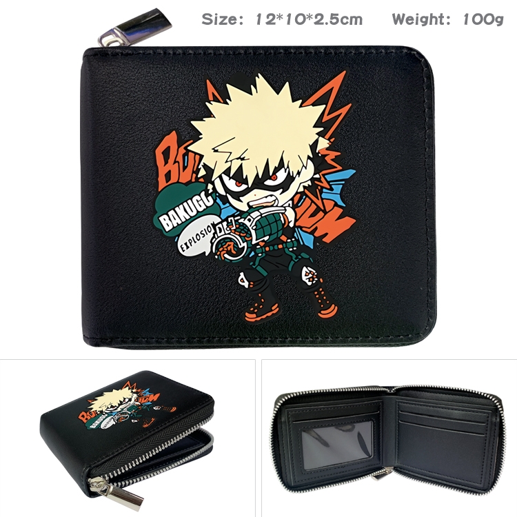 My Hero Academia Anime zipper black leather half-fold wallet 12X10X2.5CM