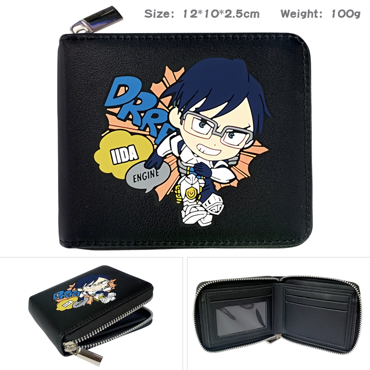 My Hero Academia Anime zipper black leather half-fold wallet 12X10X2.5CM