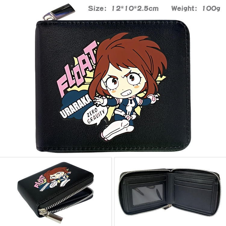 My Hero Academia Anime zipper black leather half-fold wallet 12X10X2.5CM