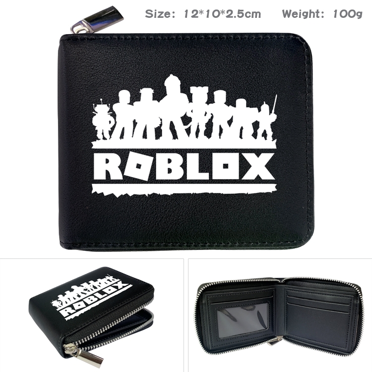 Robllox Anime zipper black leather half-fold wallet 12X10X2.5CM