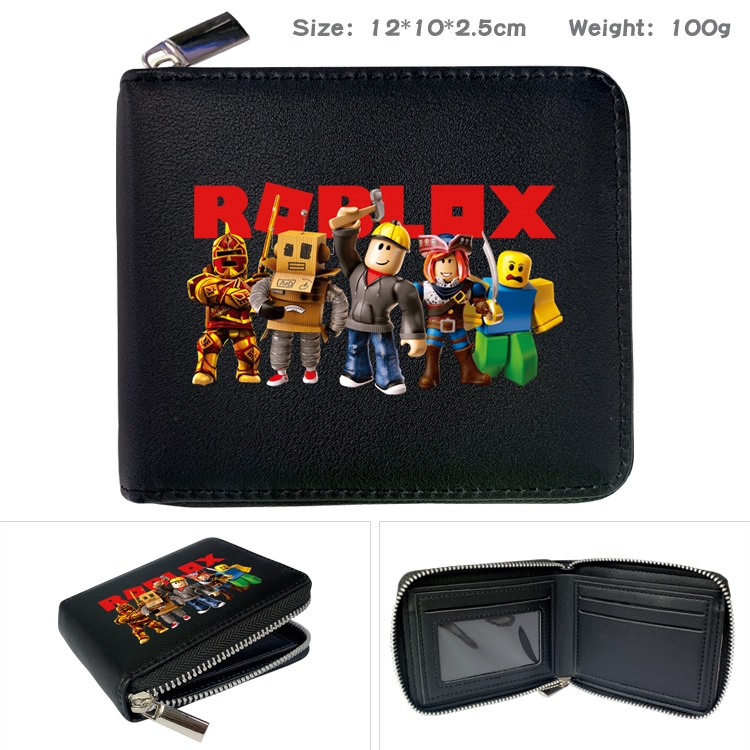 Robllox Anime zipper black leather half-fold wallet 12X10X2.5CM