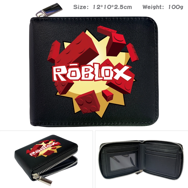 Robllox Anime zipper black leather half-fold wallet 12X10X2.5CM