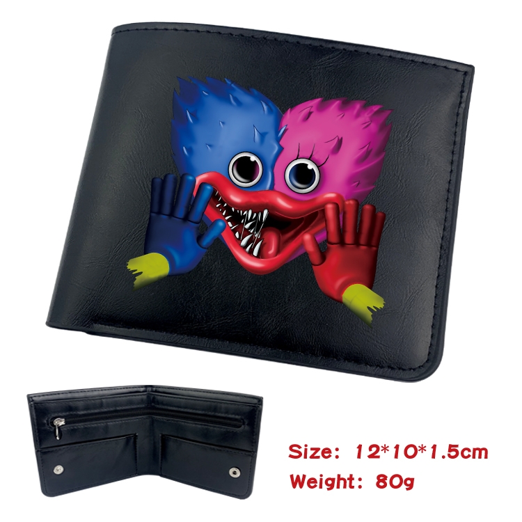 Poppy Playtime Animation soft leather inner buckle black leather wallet 12X10X1.5CM