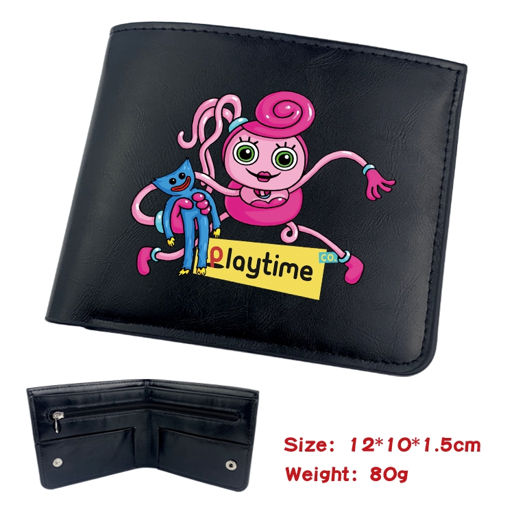 Poppy Playtime Animation soft leather inner buckle black leather wallet 12X10X1.5CM