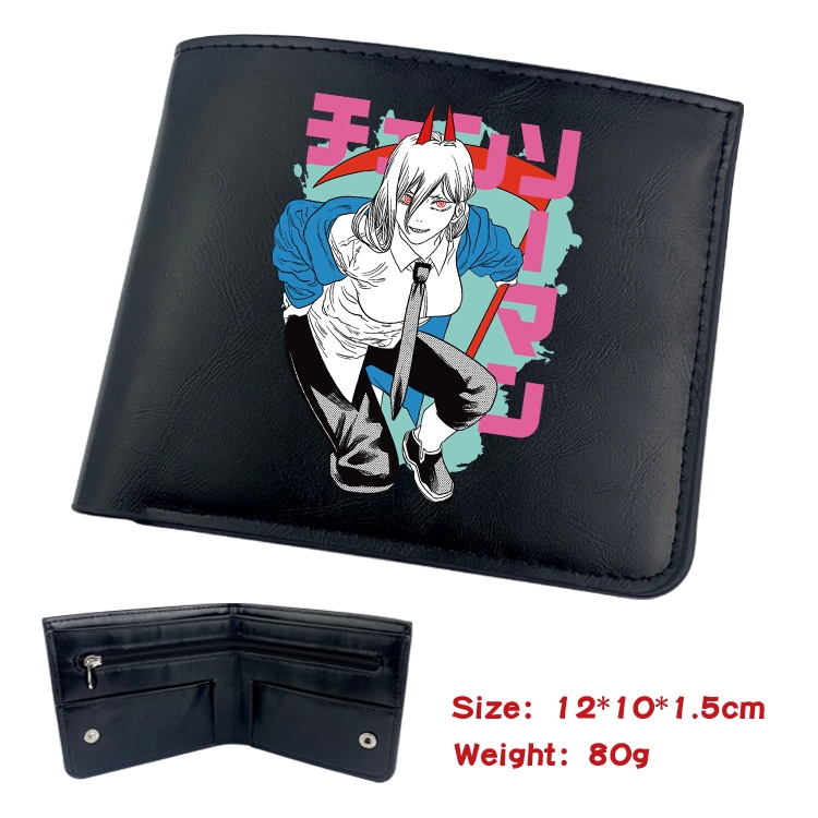 Chainsaw man Animation soft leather inner buckle black leather wallet 12X10X1.5CM