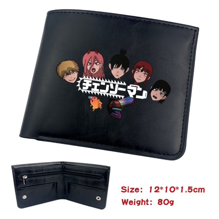 Chainsaw man Animation soft leather inner buckle black leather wallet 12X10X1.5CM