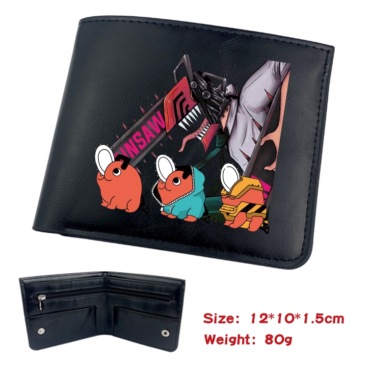 Chainsaw man Animation soft leather inner buckle black leather wallet 12X10X1.5CM