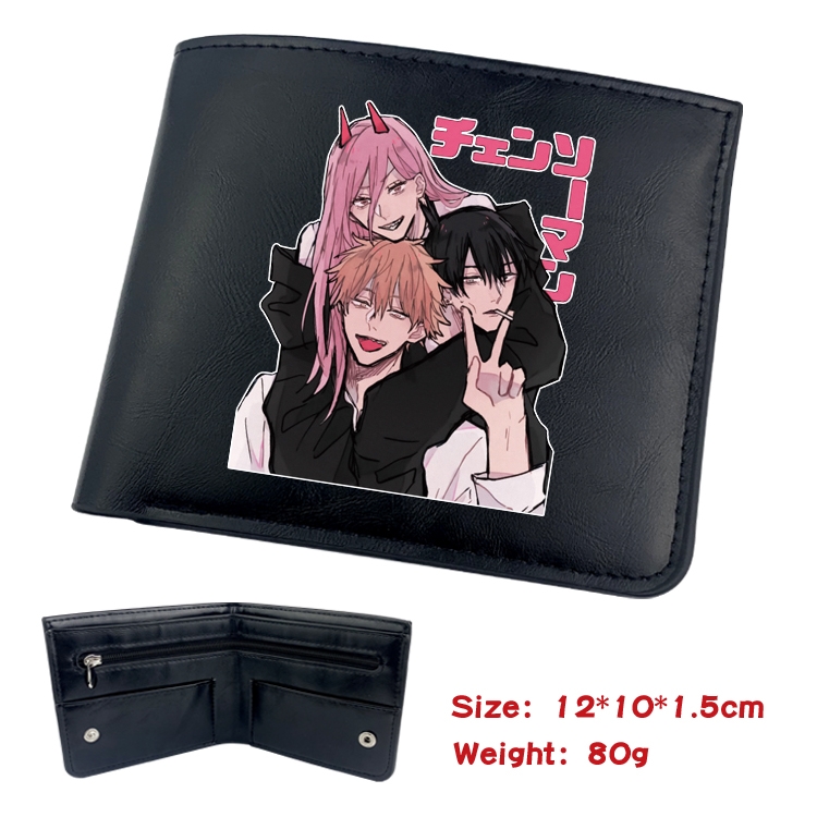 Chainsaw man Animation soft leather inner buckle black leather wallet 12X10X1.5CM