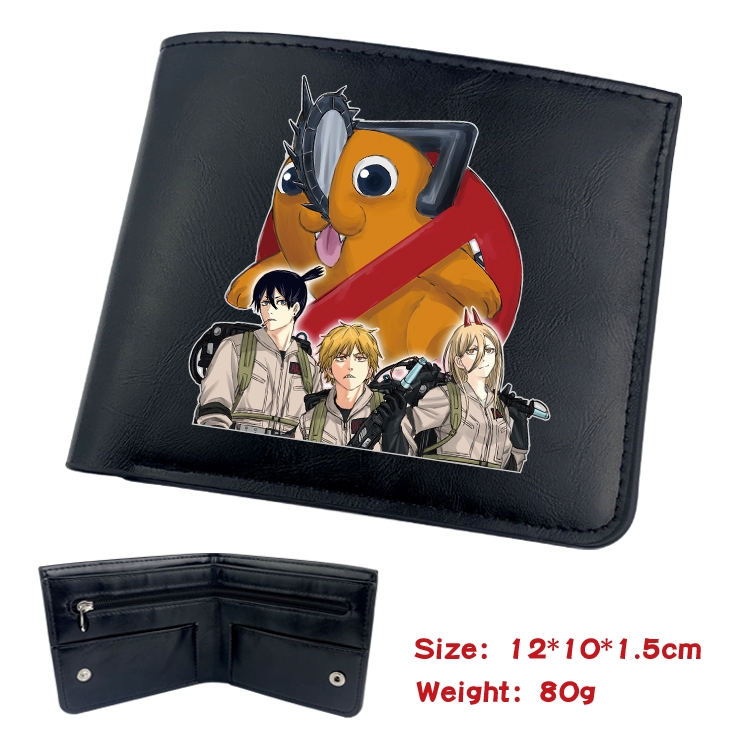 Chainsaw man Animation soft leather inner buckle black leather wallet 12X10X1.5CM