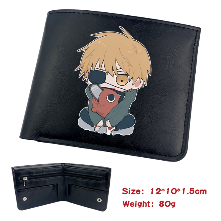 Chainsaw man Animation soft leather inner buckle black leather wallet 12X10X1.5CM