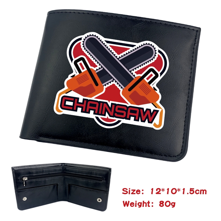 Chainsaw man Animation soft leather inner buckle black leather wallet 12X10X1.5CM