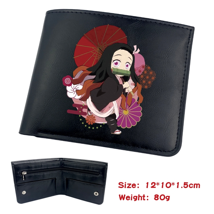 Demon Slayer Kimets  Animation soft leather inner buckle black leather wallet 12X10X1.5CM