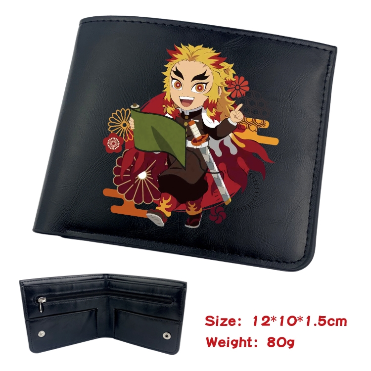 Demon Slayer Kimets  Animation soft leather inner buckle black leather wallet 12X10X1.5CM