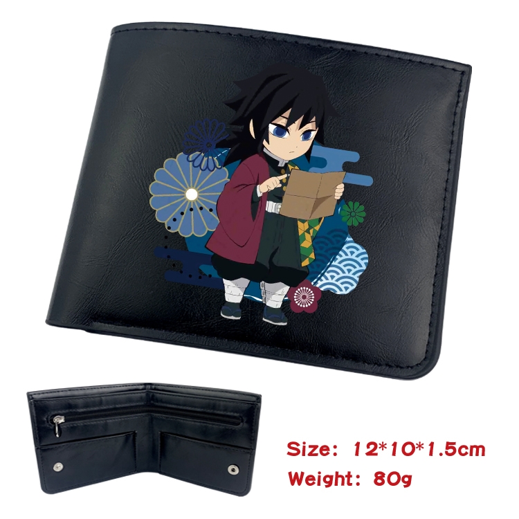 Demon Slayer Kimets  Animation soft leather inner buckle black leather wallet 12X10X1.5CM