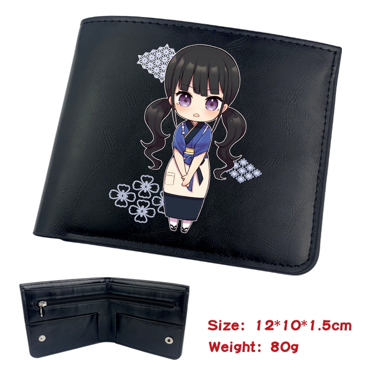 Lycoris Recoil Animation soft leather inner buckle black leather wallet 12X10X1.5CM