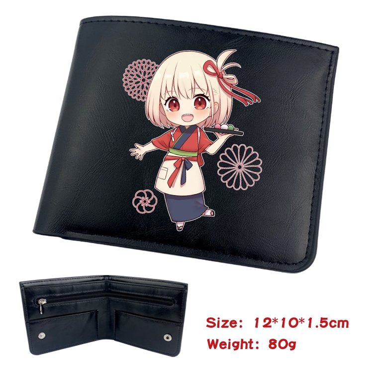 Lycoris Recoil Animation soft leather inner buckle black leather wallet 12X10X1.5CM