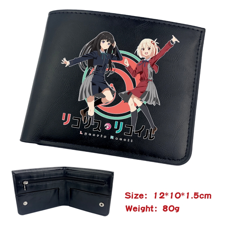 Lycoris Recoil Animation soft leather inner buckle black leather wallet 12X10X1.5CM