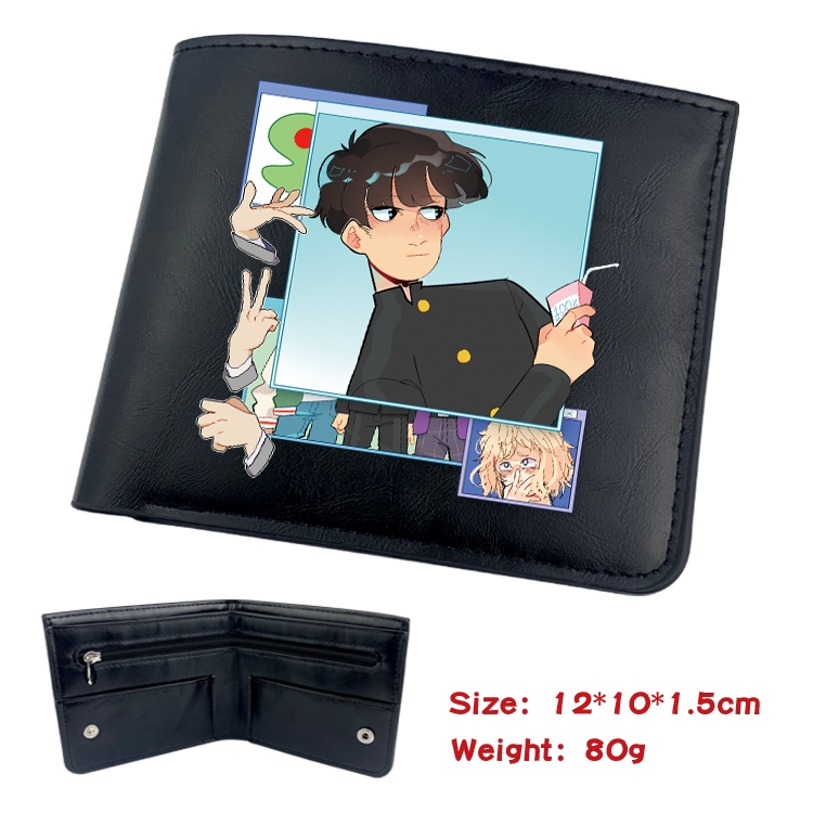 Mob Psycho 100 Animation soft leather inner buckle black leather wallet 12X10X1.5CM