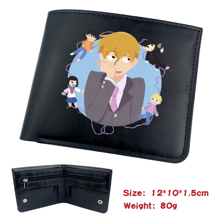 Mob Psycho 100 Animation soft leather inner buckle black leather wallet 12X10X1.5CM