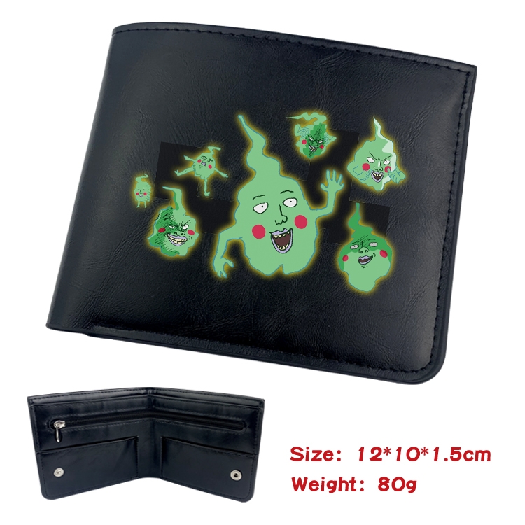 Mob Psycho 100 Animation soft leather inner buckle black leather wallet 12X10X1.5CM