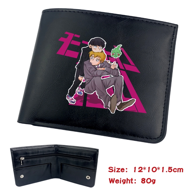 Mob Psycho 100 Animation soft leather inner buckle black leather wallet 12X10X1.5CM