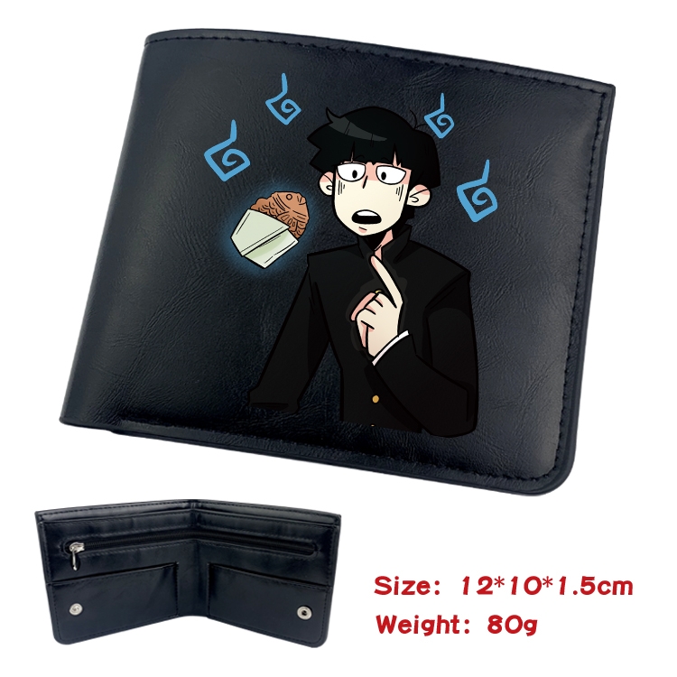 Mob Psycho 100 Animation soft leather inner buckle black leather wallet 12X10X1.5CM