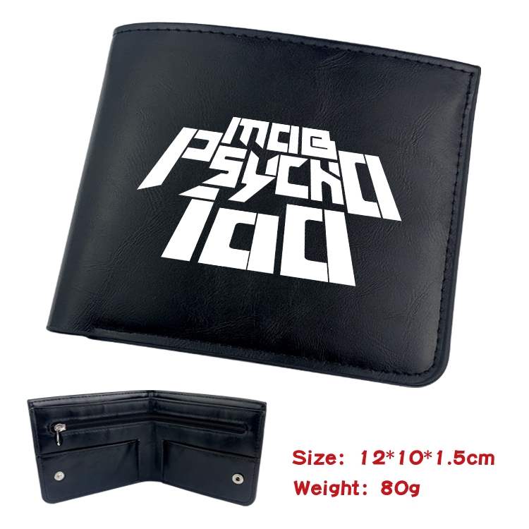 Mob Psycho 100 Animation soft leather inner buckle black leather wallet 12X10X1.5CM