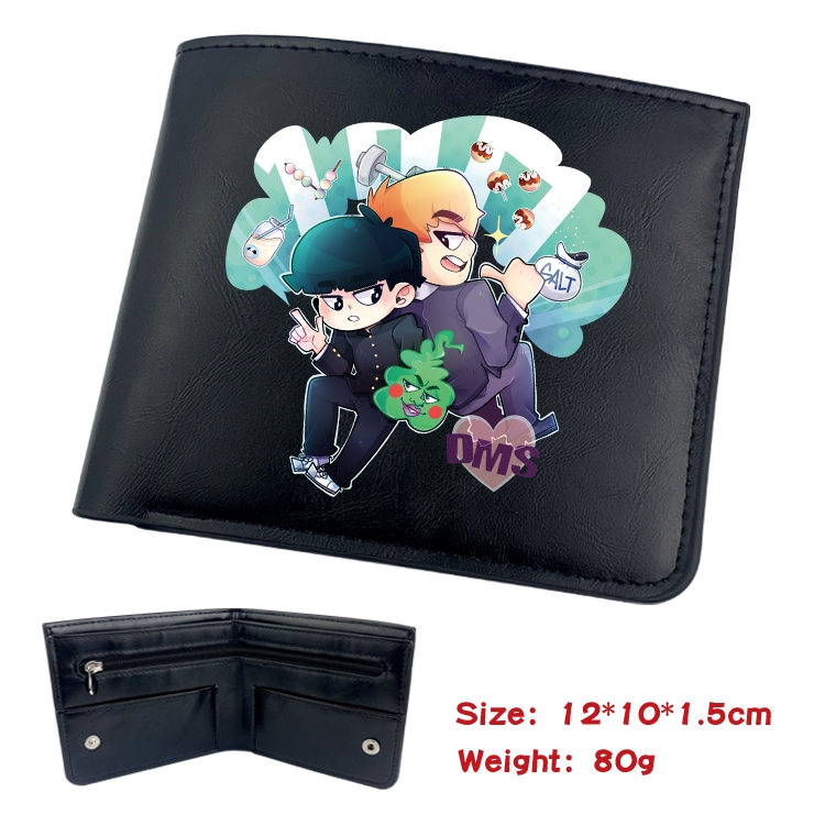 Mob Psycho 100 Animation soft leather inner buckle black leather wallet 12X10X1.5CM