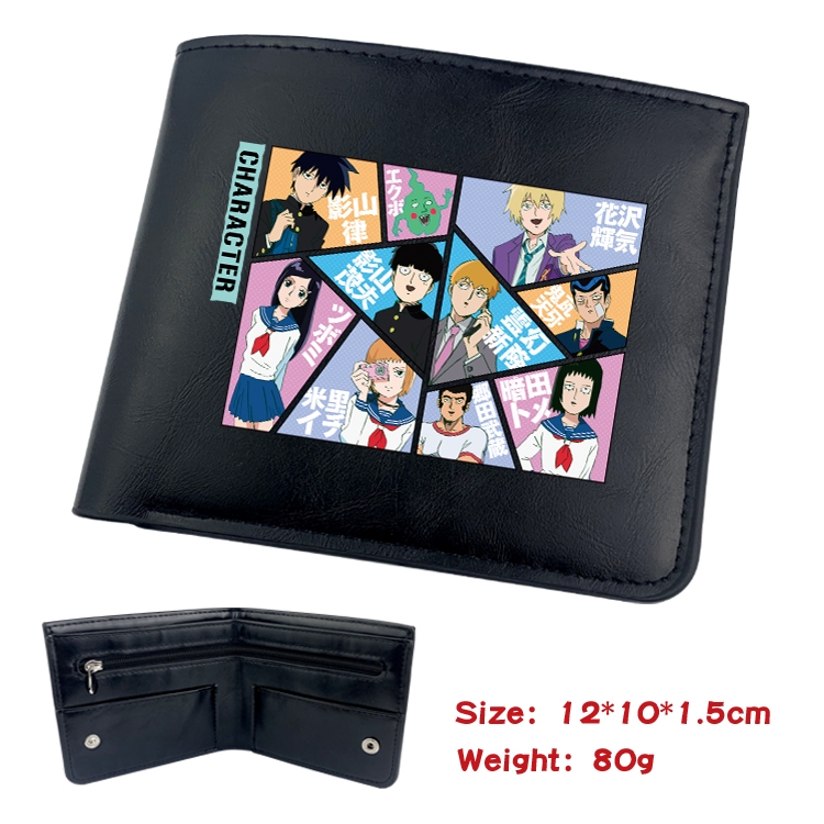 Mob Psycho 100 Animation soft leather inner buckle black leather wallet 12X10X1.5CM