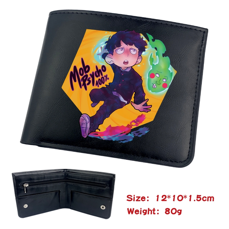 Mob Psycho 100 Animation soft leather inner buckle black leather wallet 12X10X1.5CM