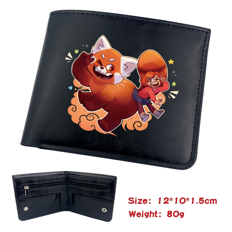 Turning Red Animation soft leather inner buckle black leather wallet 12X10X1.5CM