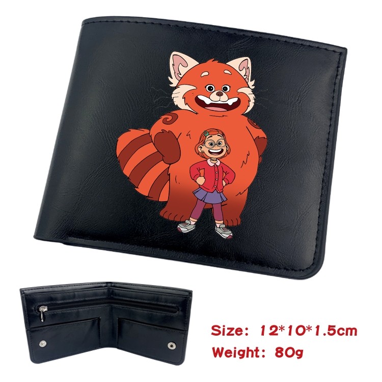 Turning Red Animation soft leather inner buckle black leather wallet 12X10X1.5CM