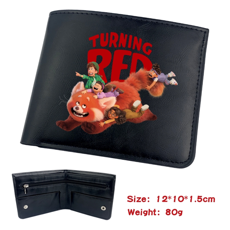 Turning Red Animation soft leather inner buckle black leather wallet 12X10X1.5CM