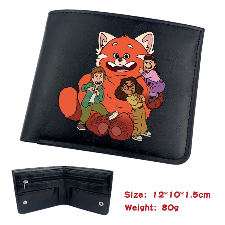 Turning Red Animation soft leather inner buckle black leather wallet 12X10X1.5CM