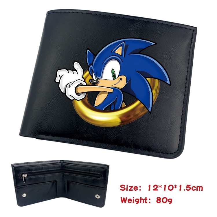 Sonic The Hedgehog Animation soft leather inner buckle black leather wallet 12X10X1.5CM