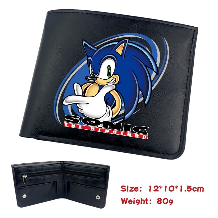 Sonic The Hedgehog Animation soft leather inner buckle black leather wallet 12X10X1.5CM