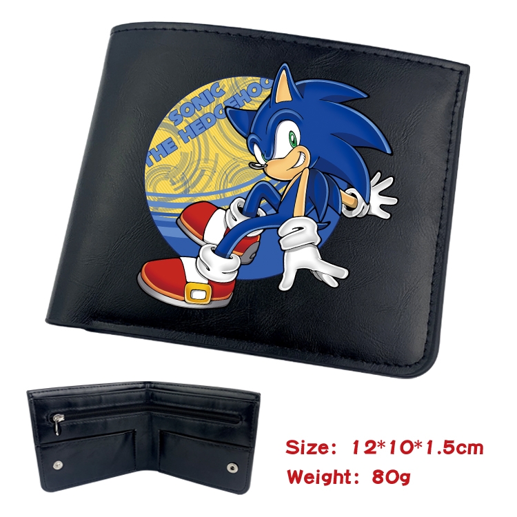 Sonic The Hedgehog Animation soft leather inner buckle black leather wallet 12X10X1.5CM