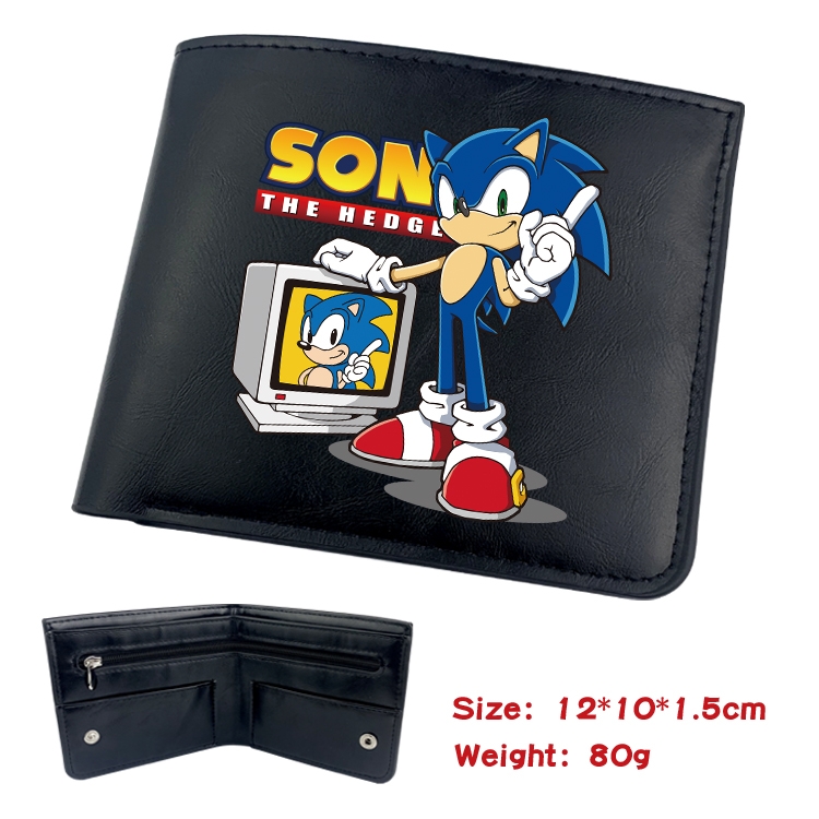 Sonic The Hedgehog Animation soft leather inner buckle black leather wallet 12X10X1.5CM